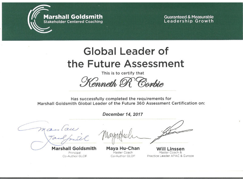Global Leader of the Future certificate